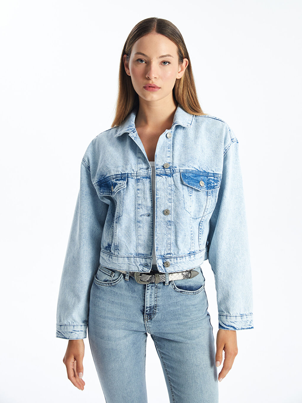 Straight Long Sleeve Women's Jean Shirt Jacket -S4L826Z8-311