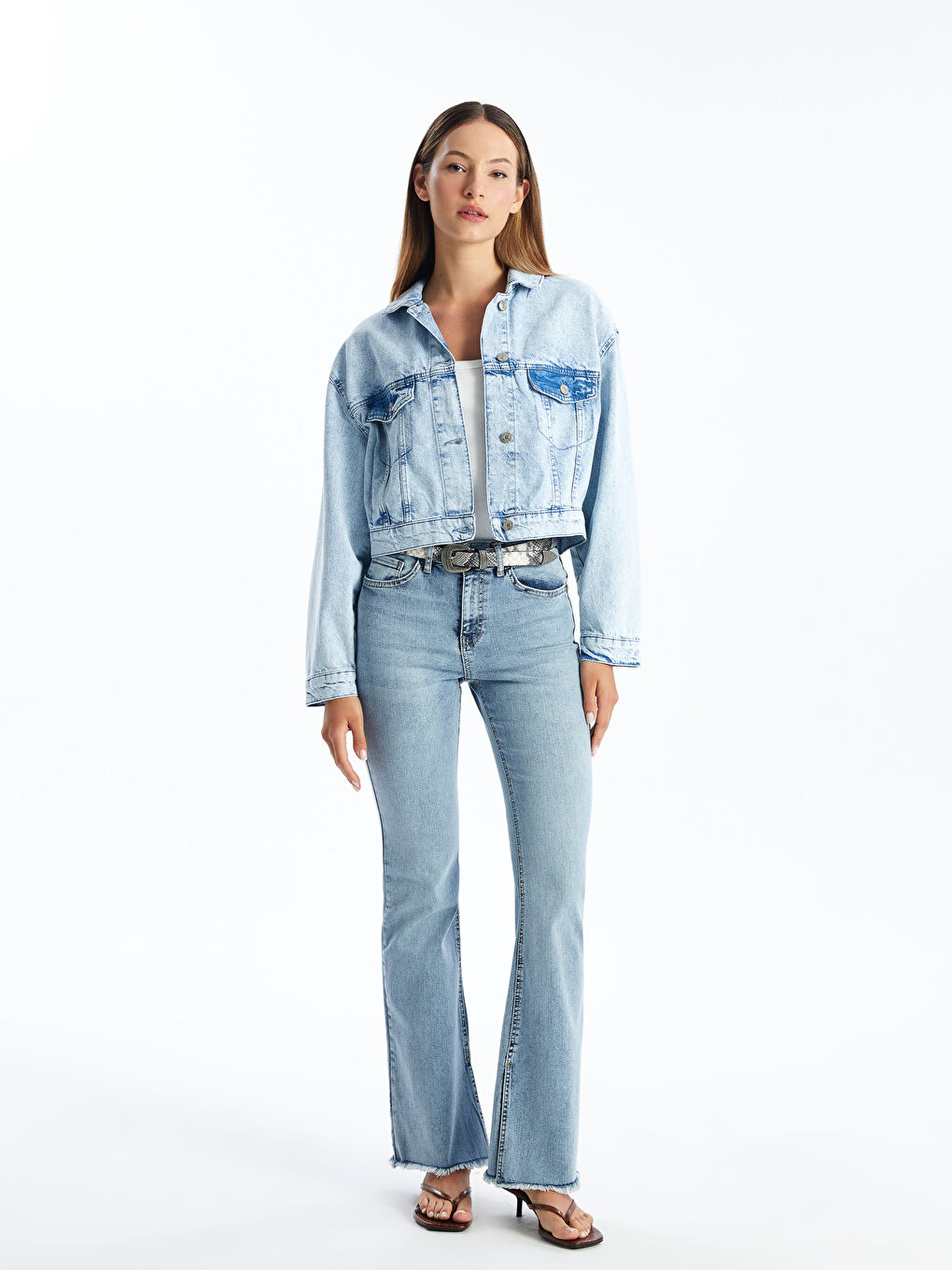 Straight Long Sleeve Women's Jean Shirt Jacket -S4L826Z8-311