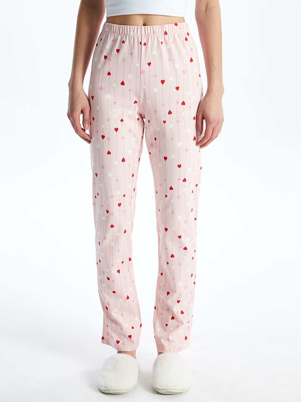 Pembe Beli Lastikli Desenli Kadın Pijama Altı-2