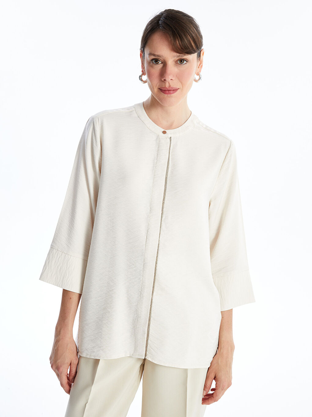 Women's Mandarin Collar Plain Blouse -S4L838Z8-FZJ