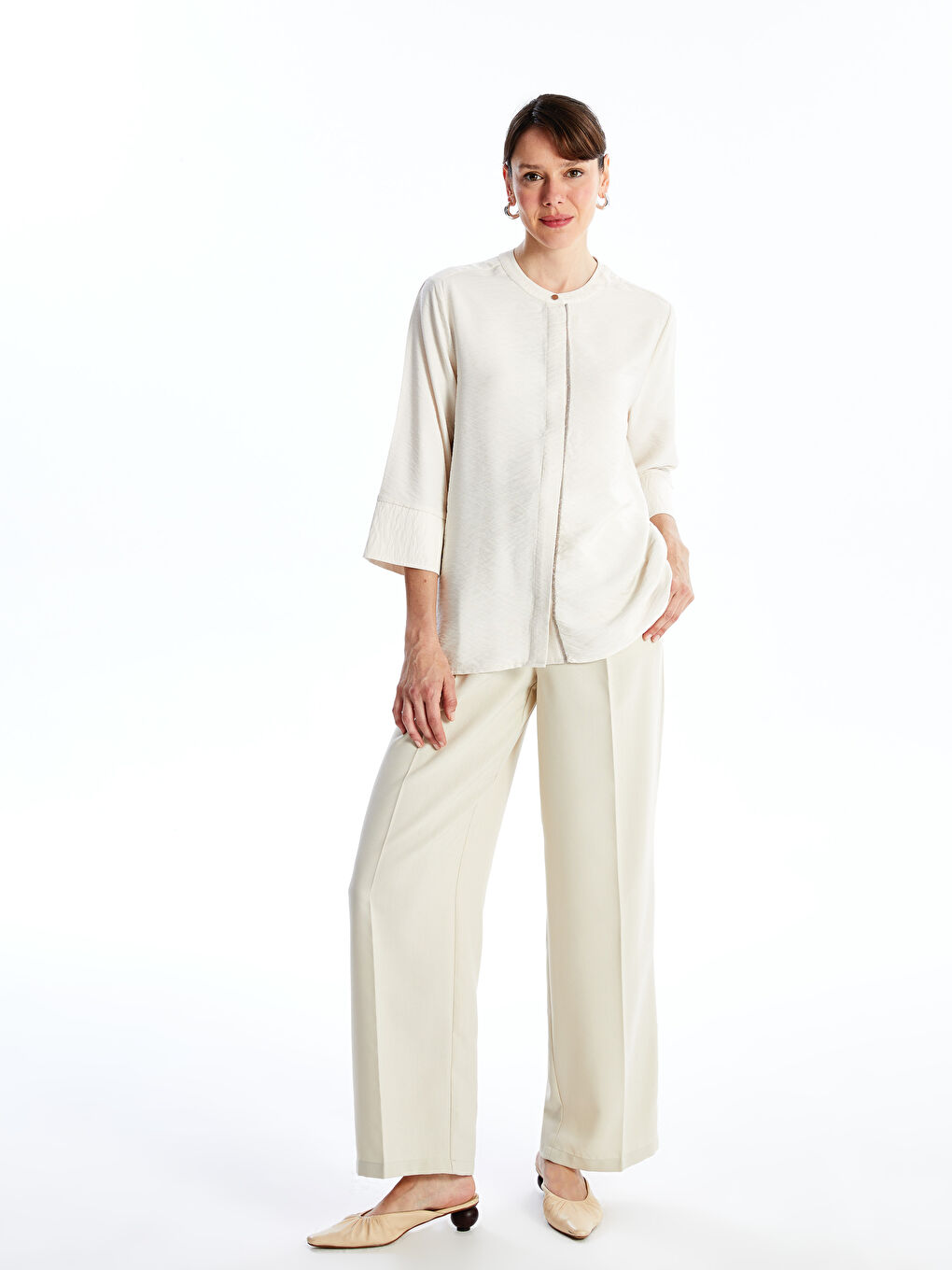 Women's Mandarin Collar Plain Blouse -S4L838Z8-FZJ