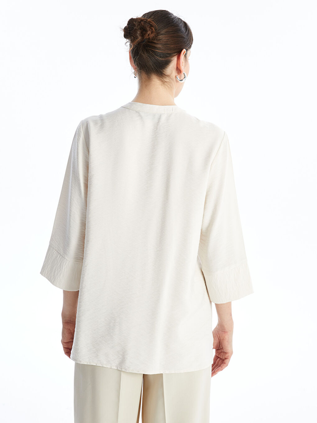 Women's Mandarin Collar Plain Blouse -S4L838Z8-FZJ