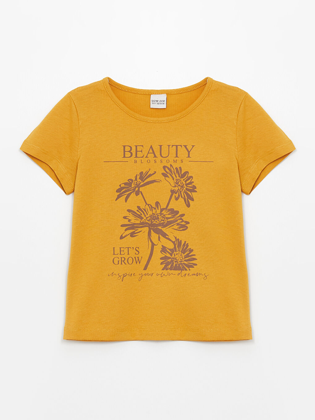 Sarı Bisiklet Yaka Baskılı Kısa Kollu Kız Çocuk Tişört