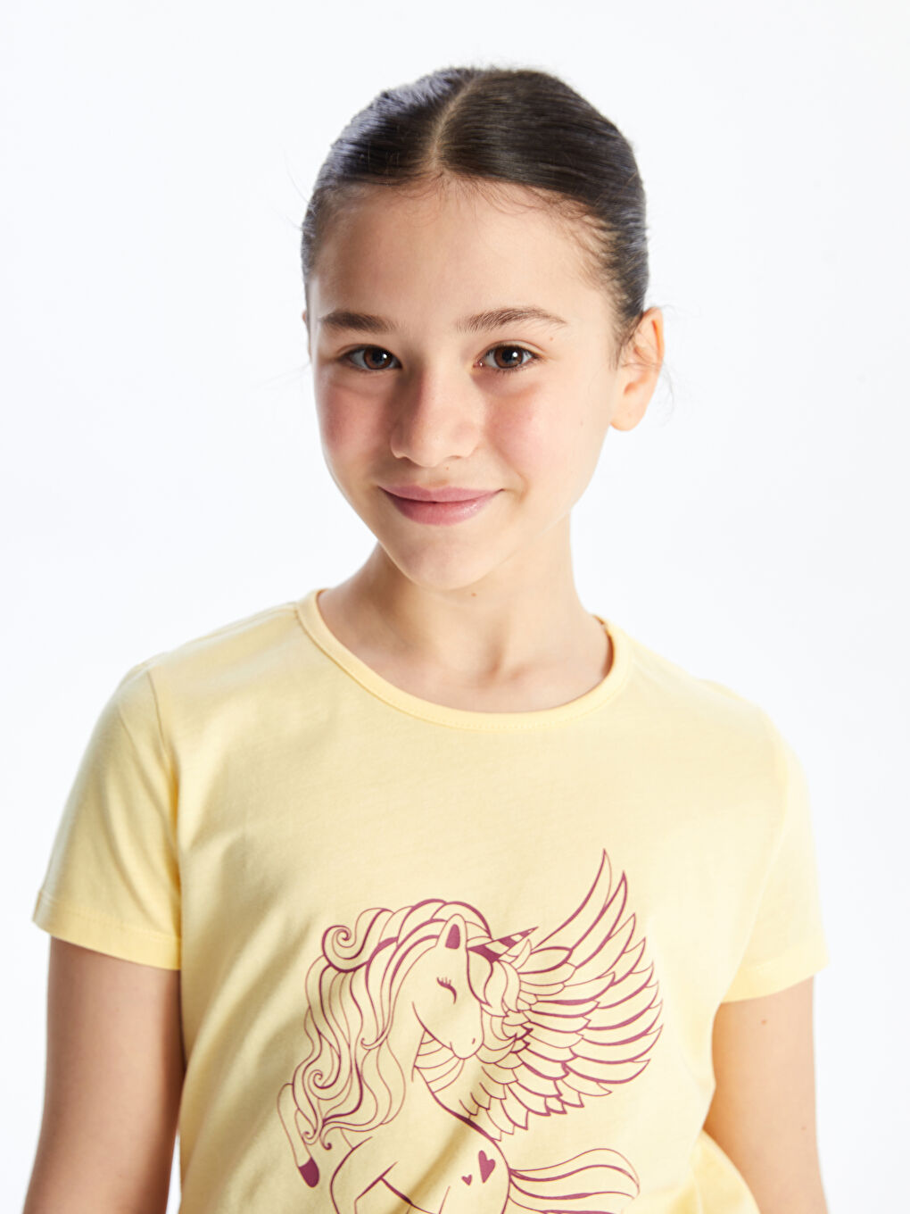 Sarı Bisiklet Yaka Baskılı Kısa Kollu Kız Çocuk Tişört-2