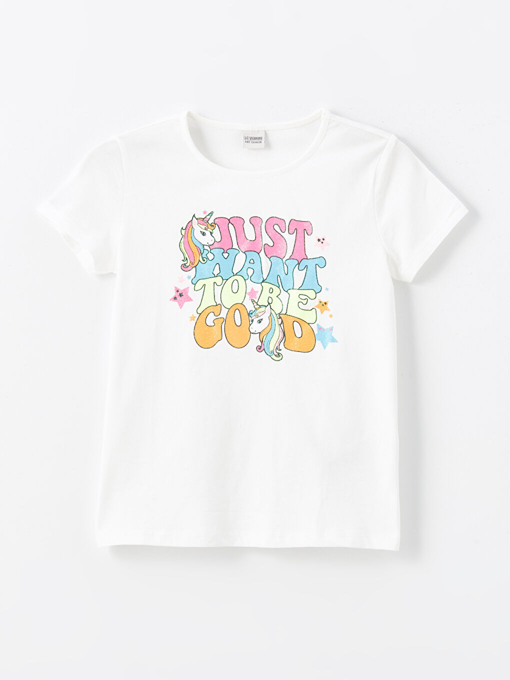 Ekru Bisiklet Yaka Baskılı Kısa Kollu Kız Çocuk Tişört-3