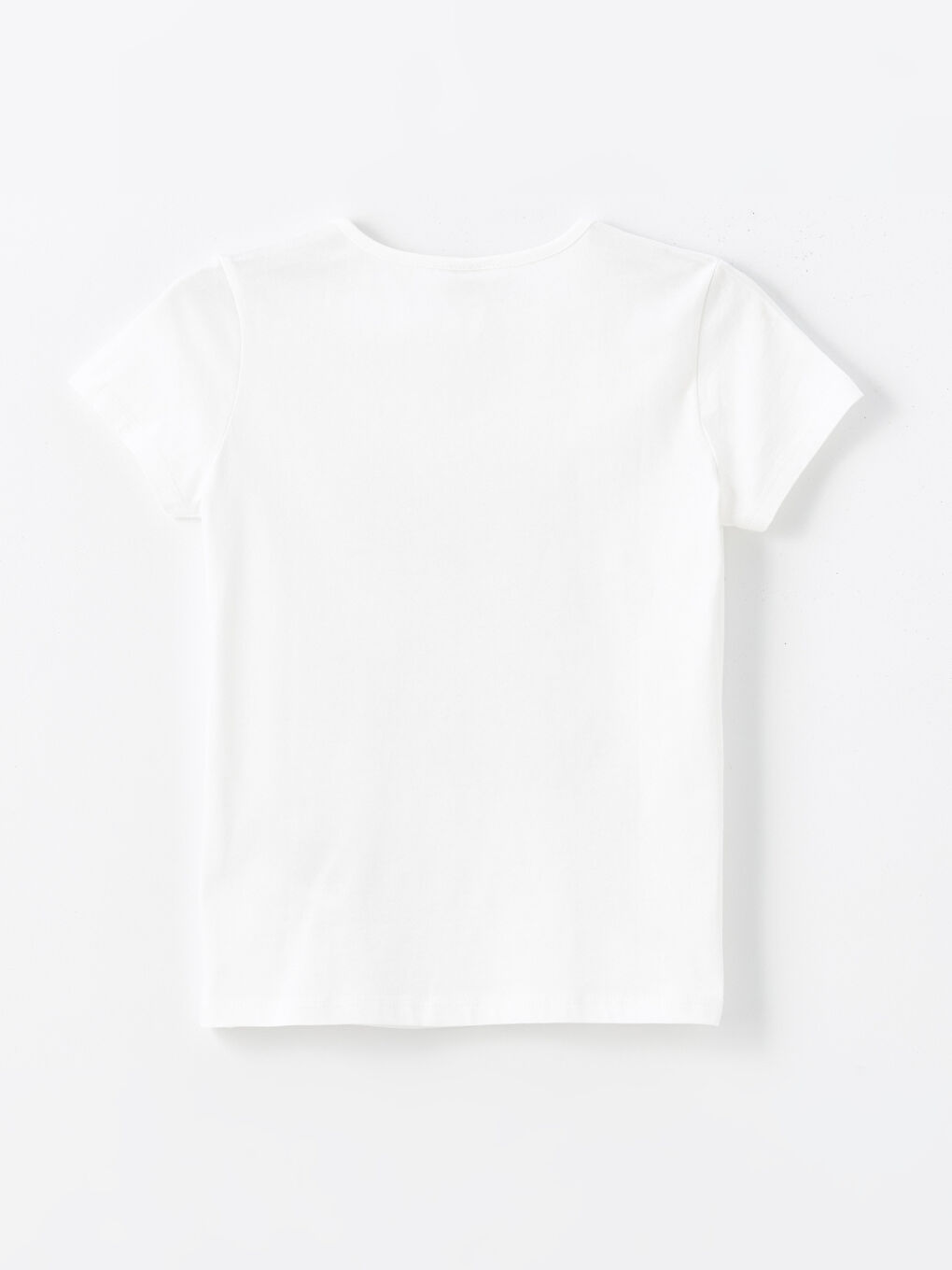 Ekru Bisiklet Yaka Baskılı Kısa Kollu Kız Çocuk Tişört-4