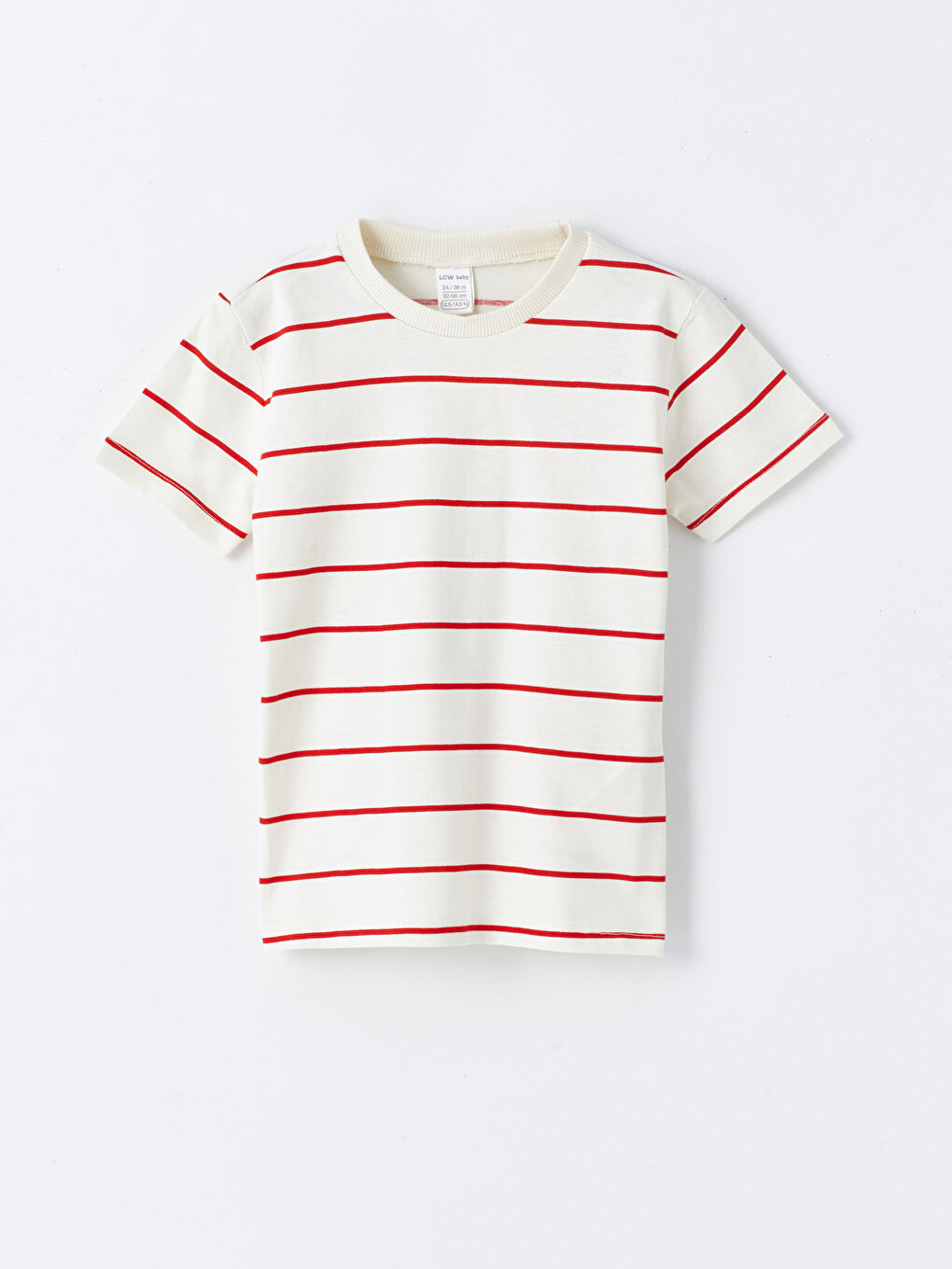 Ekru Bisiklet Yaka Kısa Kollu Çizgili Erkek Bebek Tişört