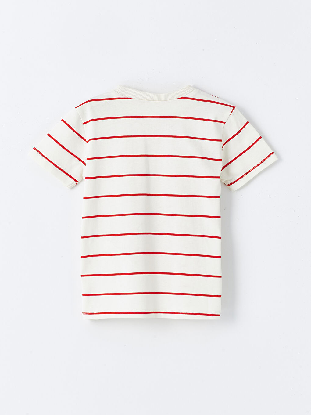 Ekru Bisiklet Yaka Kısa Kollu Çizgili Erkek Bebek Tişört-1