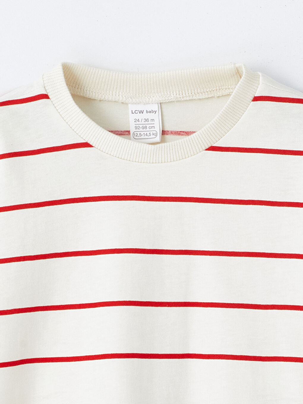 Ekru Bisiklet Yaka Kısa Kollu Çizgili Erkek Bebek Tişört-2