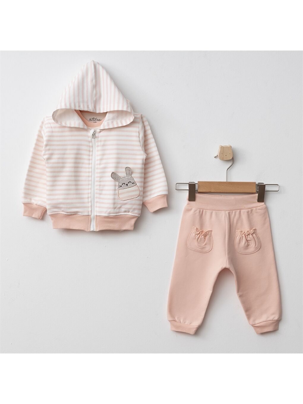 Ekru Baskılı Kız Bebek 3'lü Takım