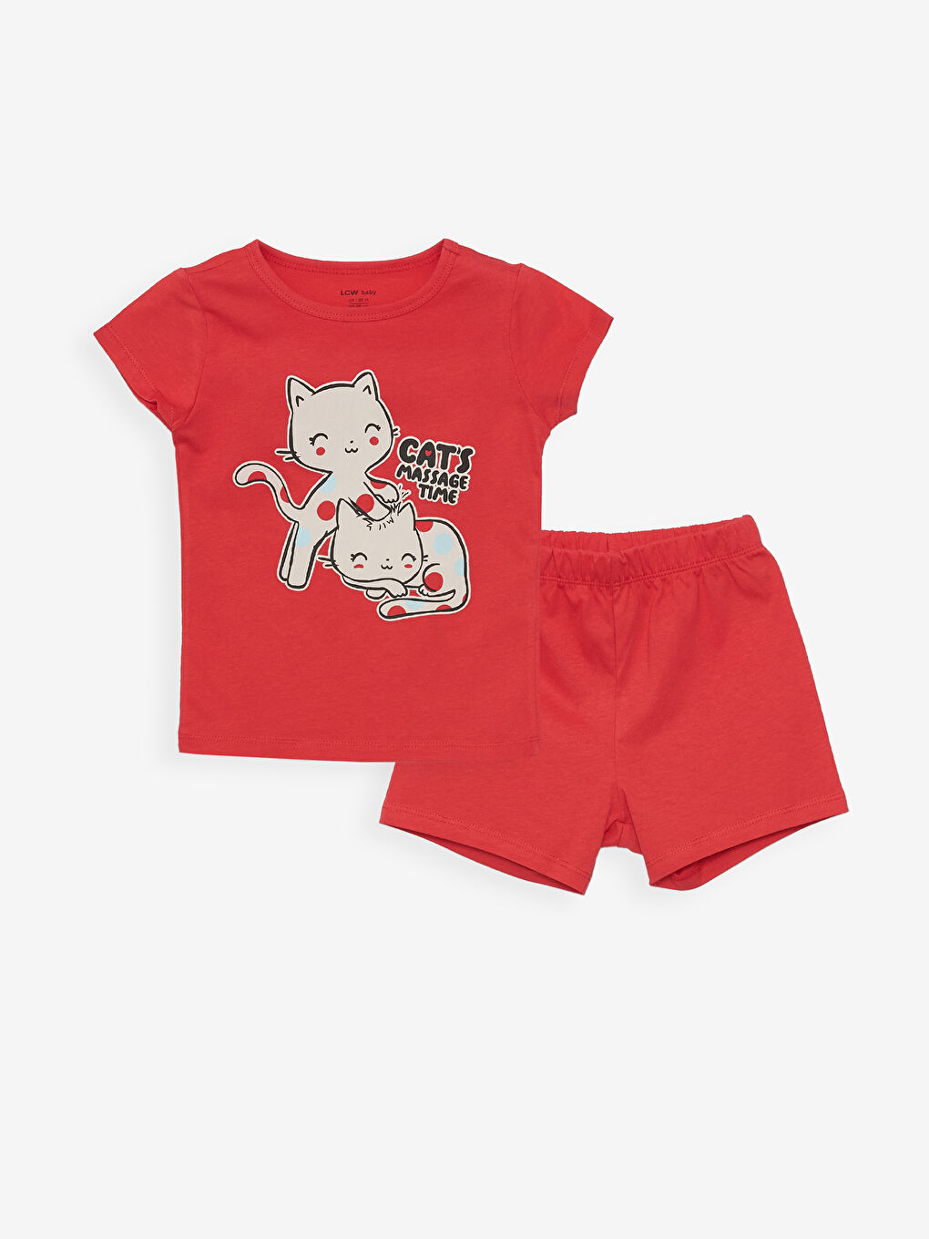 Kırmızı Bisiklet Yaka Kısa Kollu Baskılı Kız Bebek Şortlu Pijama Takımı