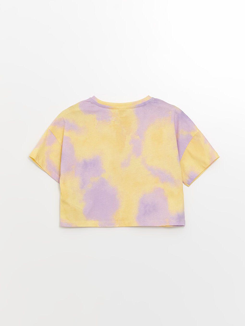 Ekru Bisiklet Yaka Batik Desenli Kısa Kollu Kız Çocuk Tişört-1