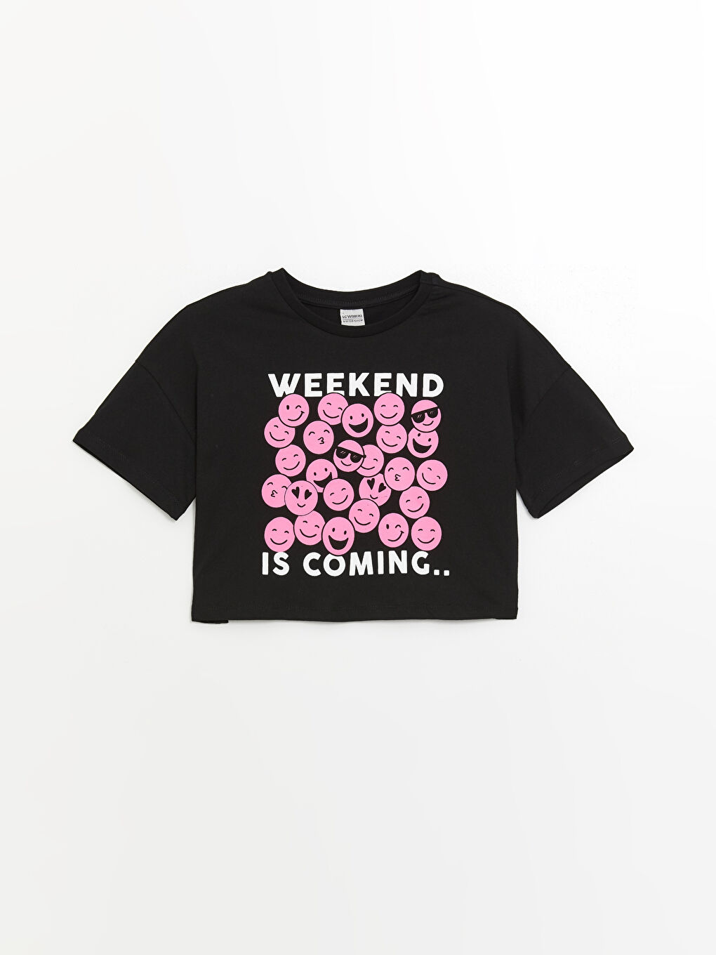 Siyah Bisiklet Yaka Baskılı Kısa Kollu Kız Çocuk Tişört