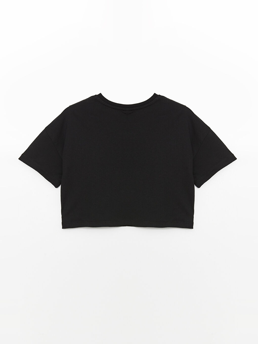 Siyah Bisiklet Yaka Baskılı Kısa Kollu Kız Çocuk Tişört-1