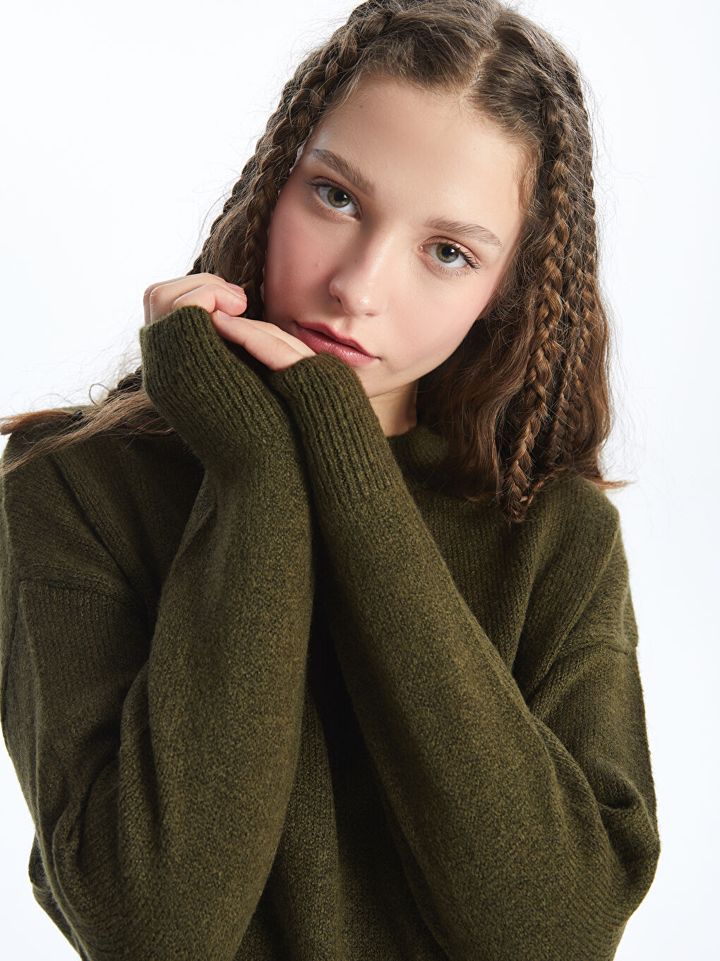 Crew Neck Plain Long Sleeve Women's Knitwear Sweater -S4L995Z8-HDA