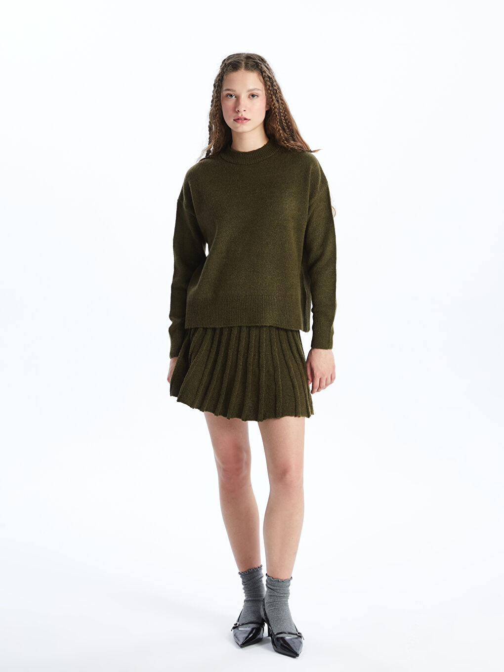 Crew Neck Plain Long Sleeve Women's Knitwear Sweater -S4L995Z8-HDA
