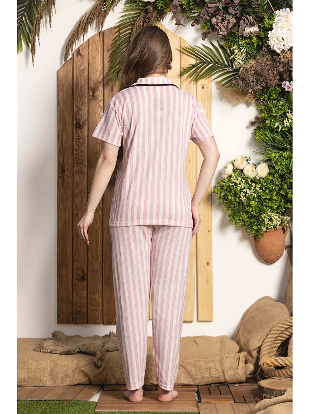 Pembe Gömlek Yaka Kadın Pijama Takımı-2