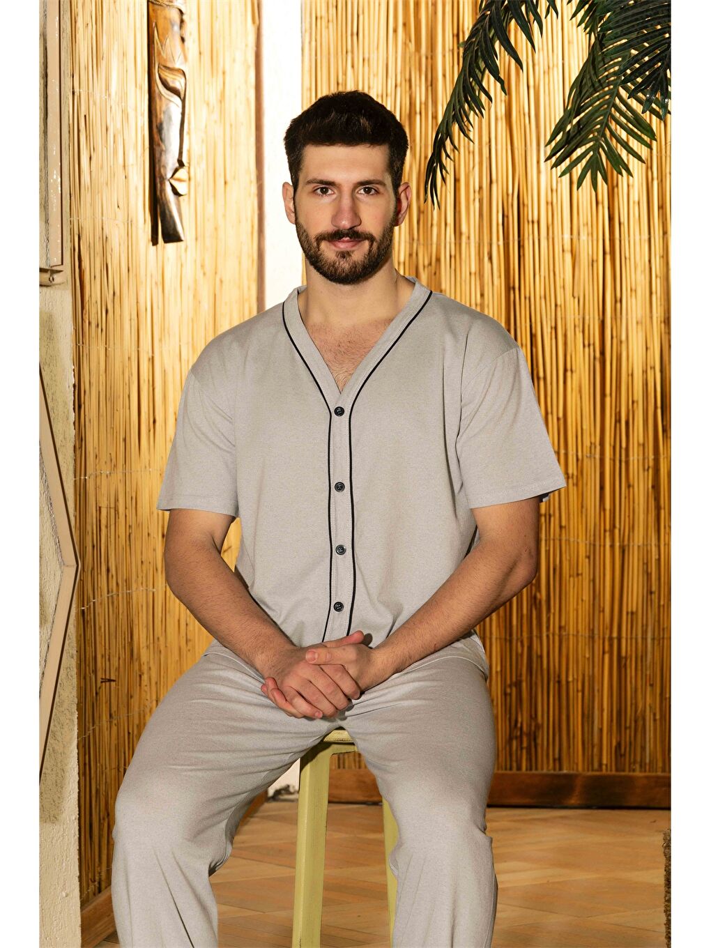 Gri Standart Kalıp Erkek Pijama Takımı