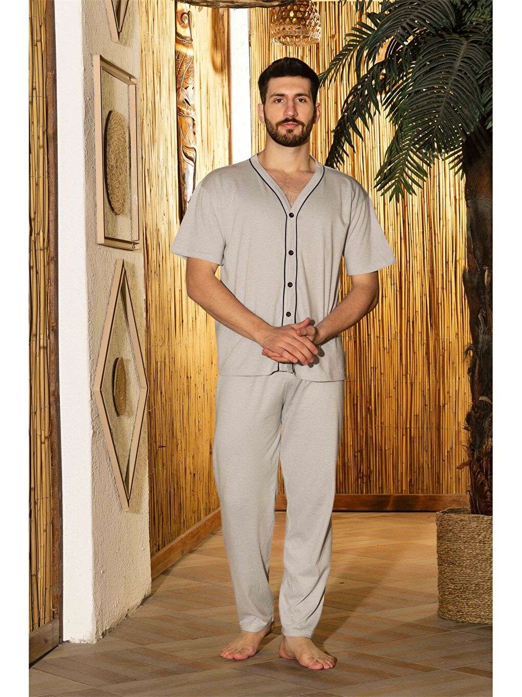 Gri Standart Kalıp Erkek Pijama Takımı-1