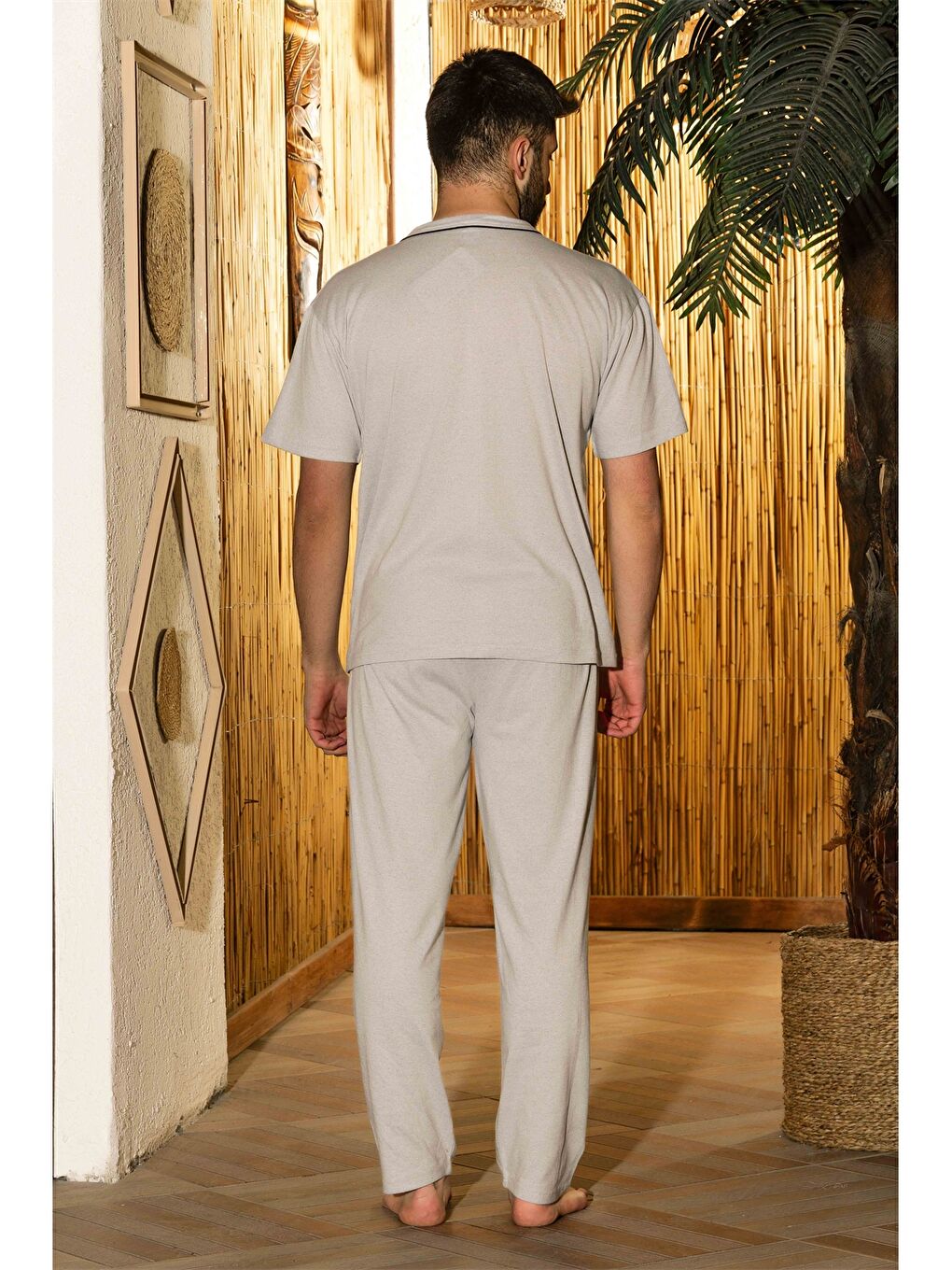 Gri Standart Kalıp Erkek Pijama Takımı-2