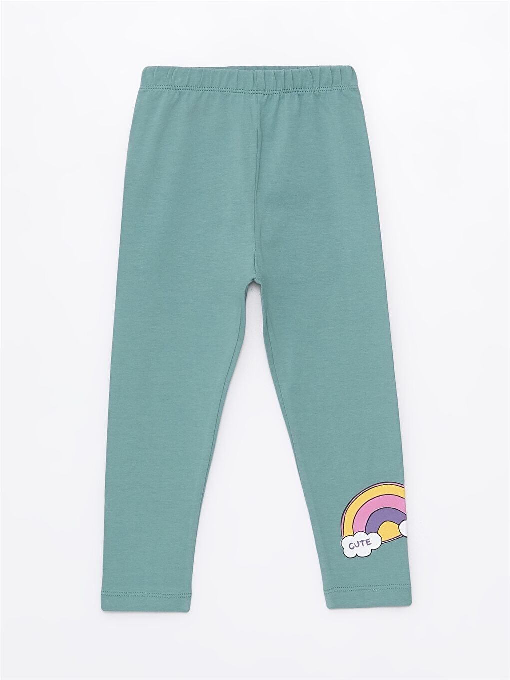 Yeşil Beli Lastikli Baskılı Kız Bebek Tayt