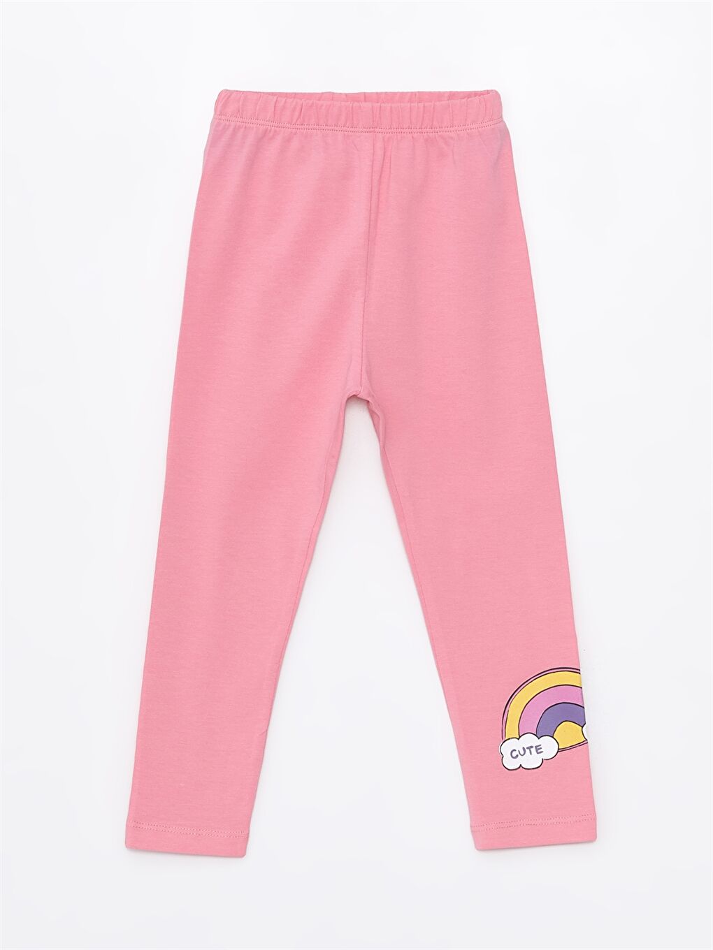 Pembe Beli Lastikli Baskılı Kız Bebek Tayt