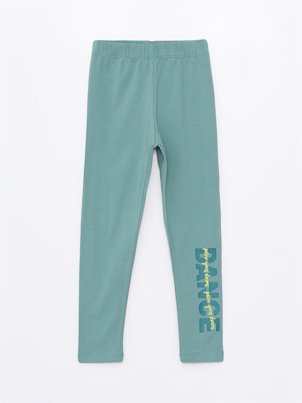 Yeşil Beli Lastikli Baskılı Kız Çocuk Tayt