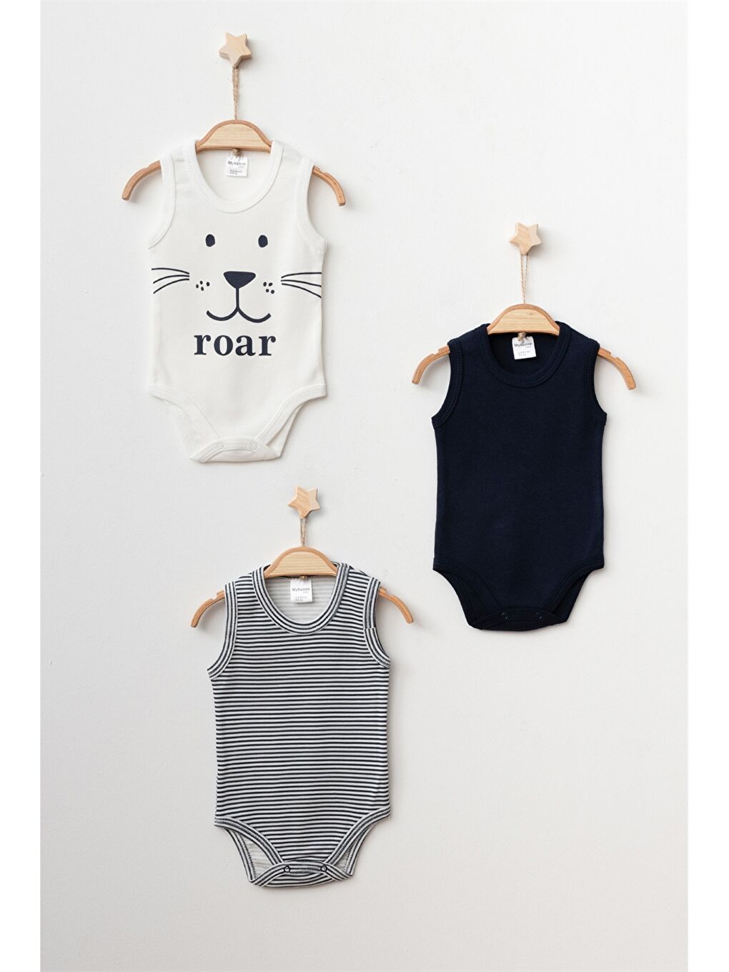 Lacivert Bisiklet Yaka Erkek Bebek Çıtçıtlı Bodysuit 3'lü