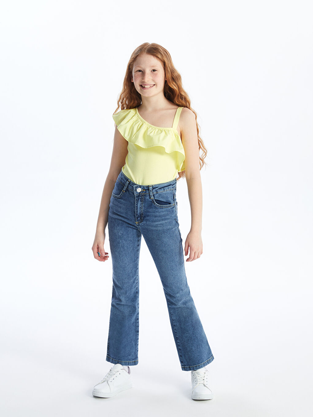 Sarı Fırfır Detaylı Kız Çocuk Atlet-1