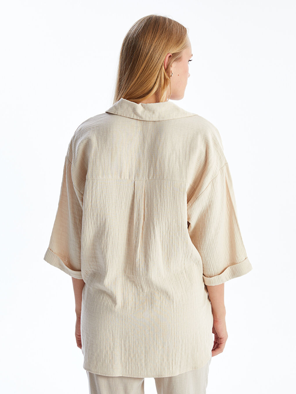 LCW Comfort Bej Düz Oversize Kadın Gömlek - 3