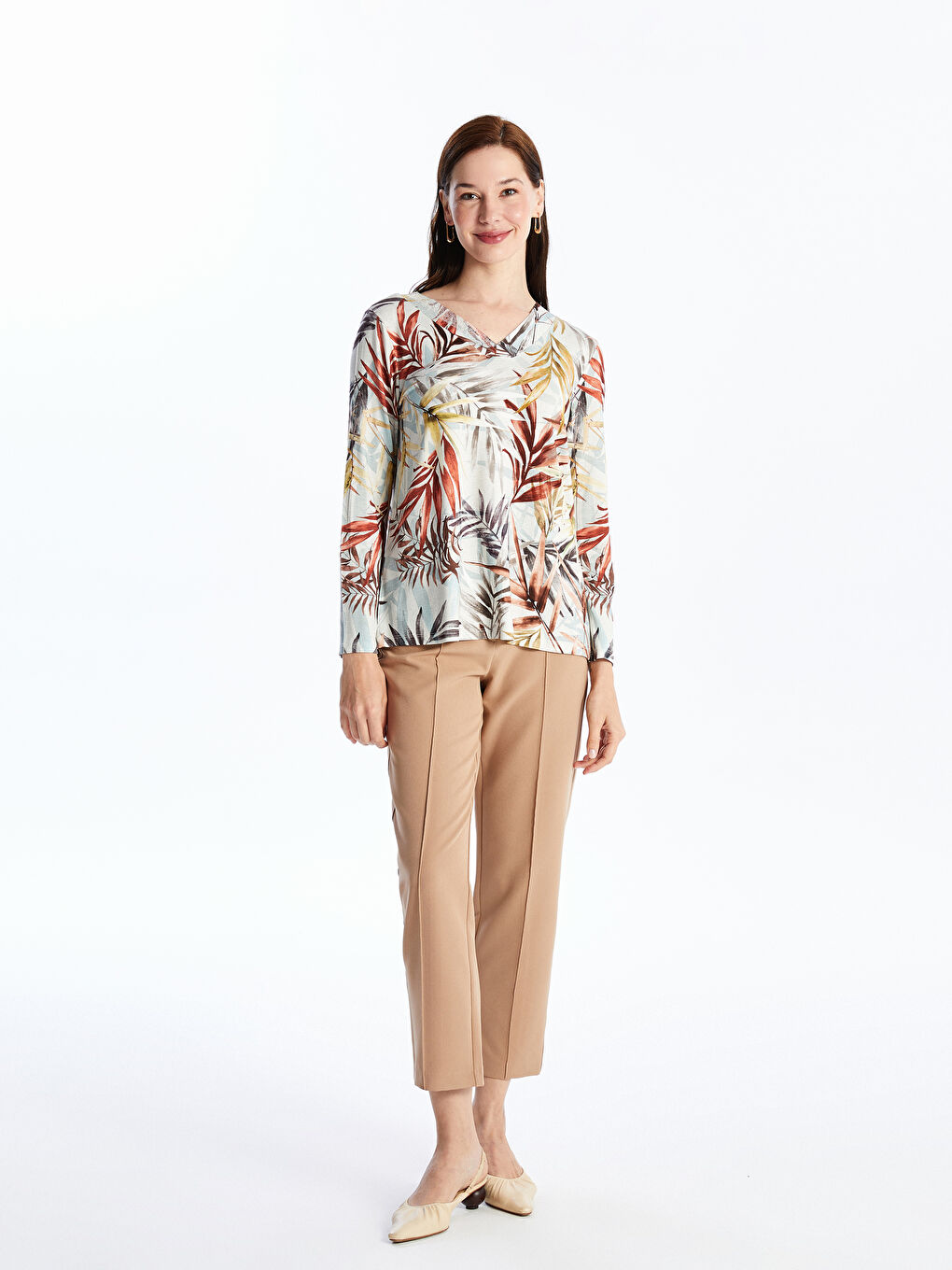 Women's V-Neck Floral Long Sleeve Blouse -S4LB59Z8-LQB