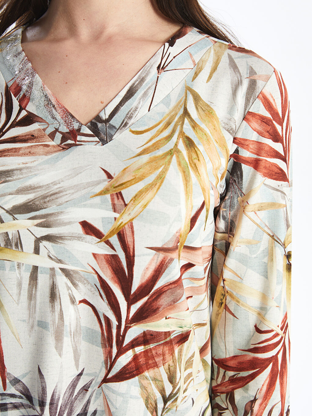 Women's V-Neck Floral Long Sleeve Blouse -S4LB59Z8-LQB