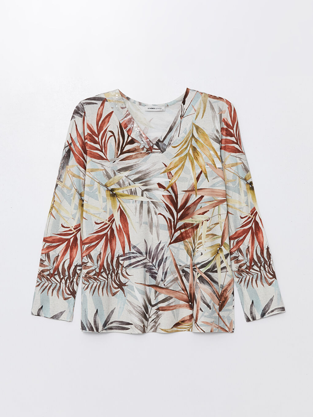 Women's V-Neck Floral Long Sleeve Blouse -S4LB59Z8-LQB