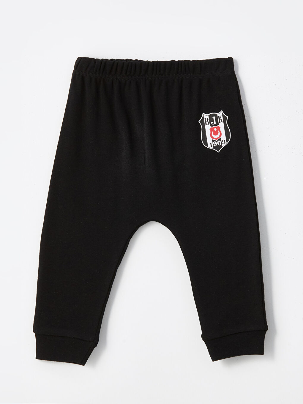 LCW baby Ekru Bisiklet Yaka Kısa Kollu Beşiktaş Baskılı Erkek Bebek Çıtçıtlı Body ve Pantolon 2'li Takım - 3