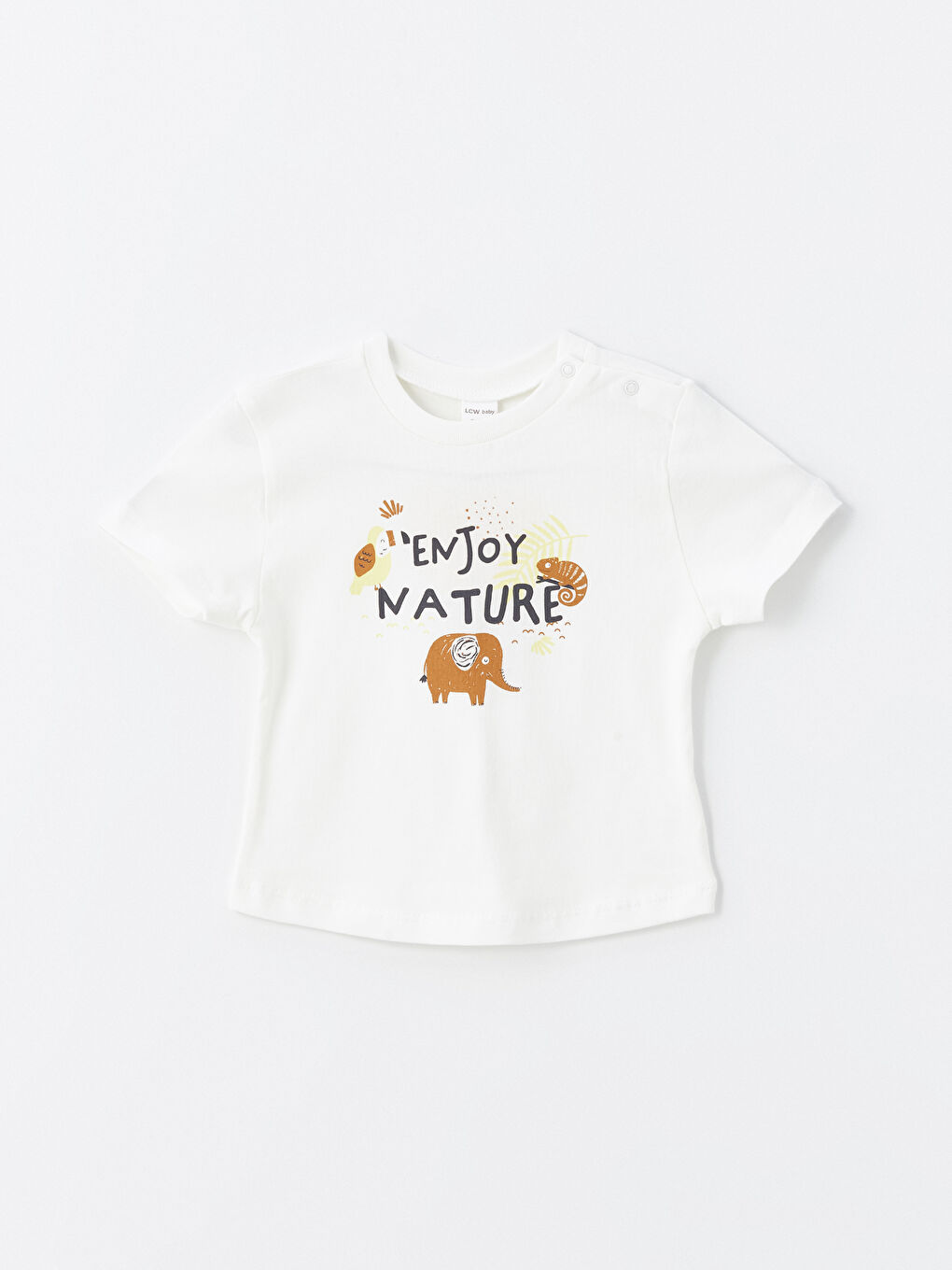 Ekru Bisiklet Yaka Baskılı Erkek Bebek Tişört