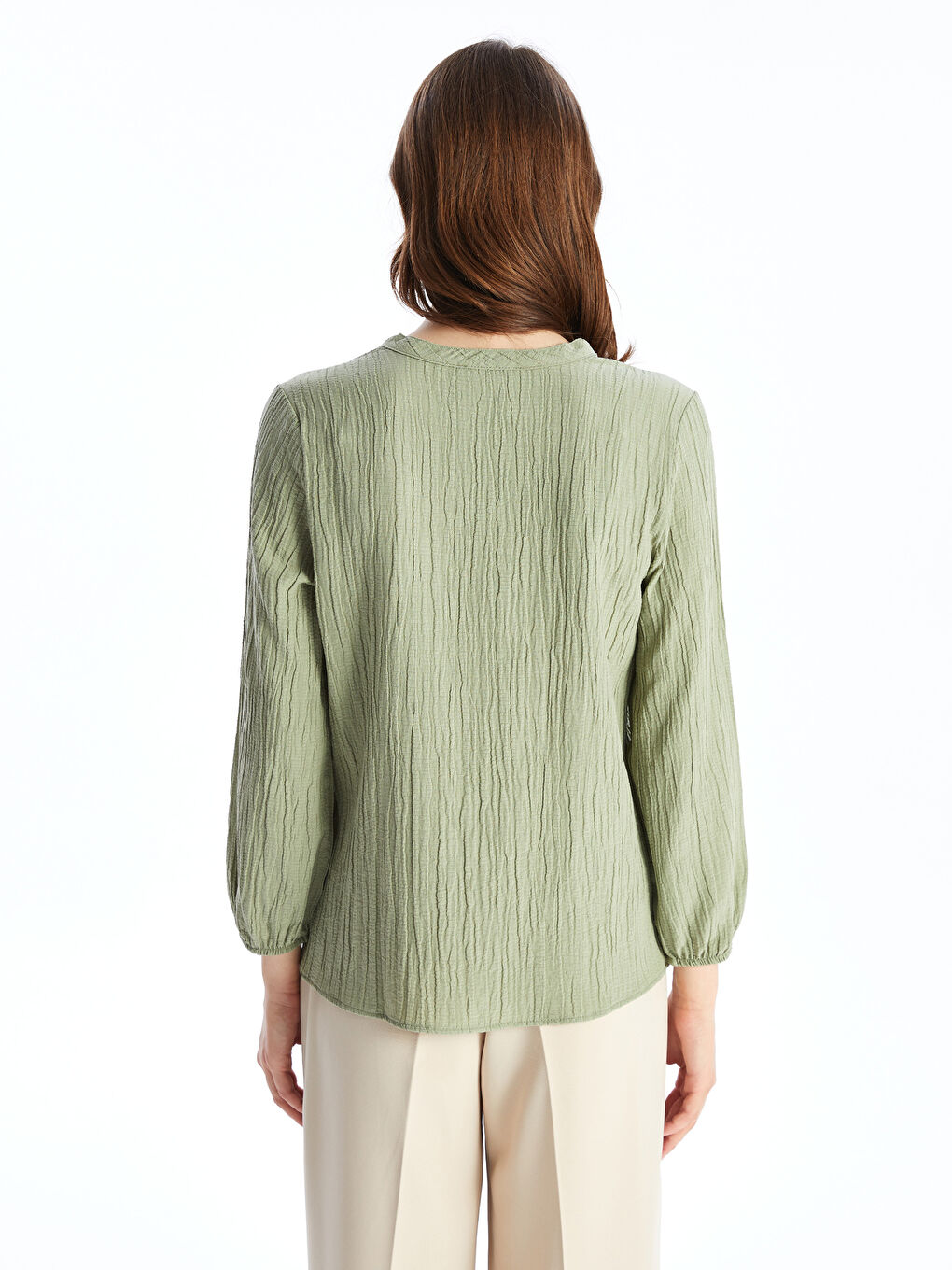 Tie Collar Straight Long Sleeve Women Blouse -S4LD17Z8-GDM