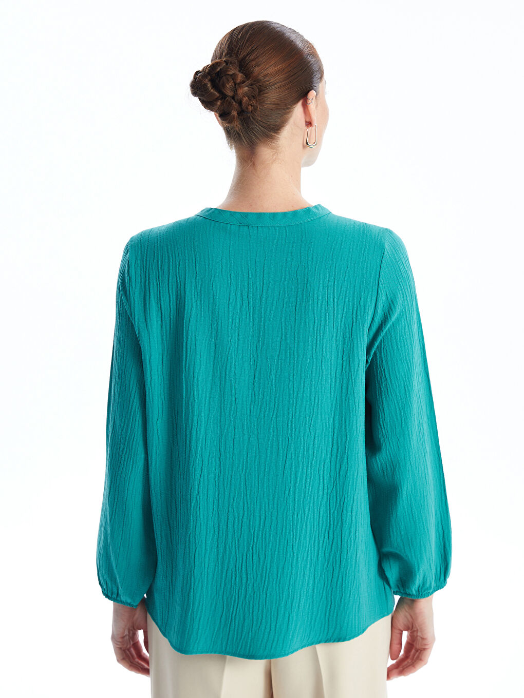 Tie Collar Straight Long Sleeve Women Blouse -S4LD17Z8-GHD