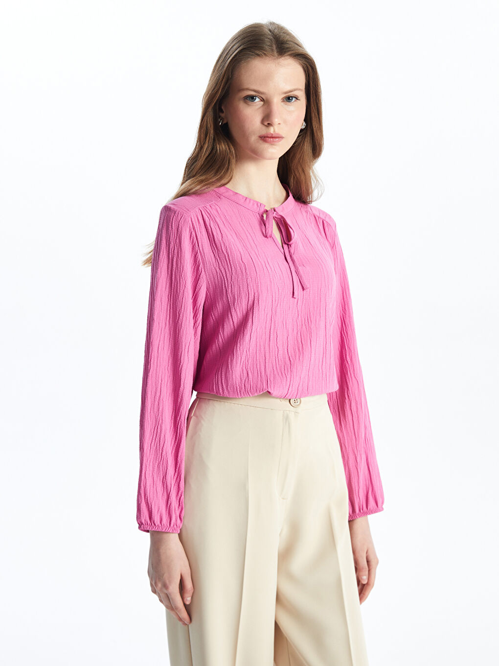 Tie Collar Straight Long Sleeve Women Blouse -S4LD17Z8-H44