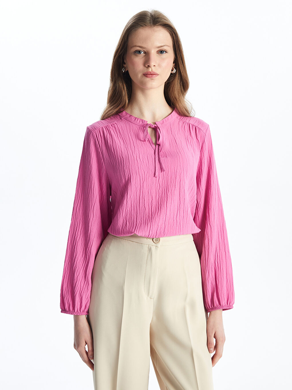 Tie Collar Straight Long Sleeve Women Blouse -S4LD17Z8-H44