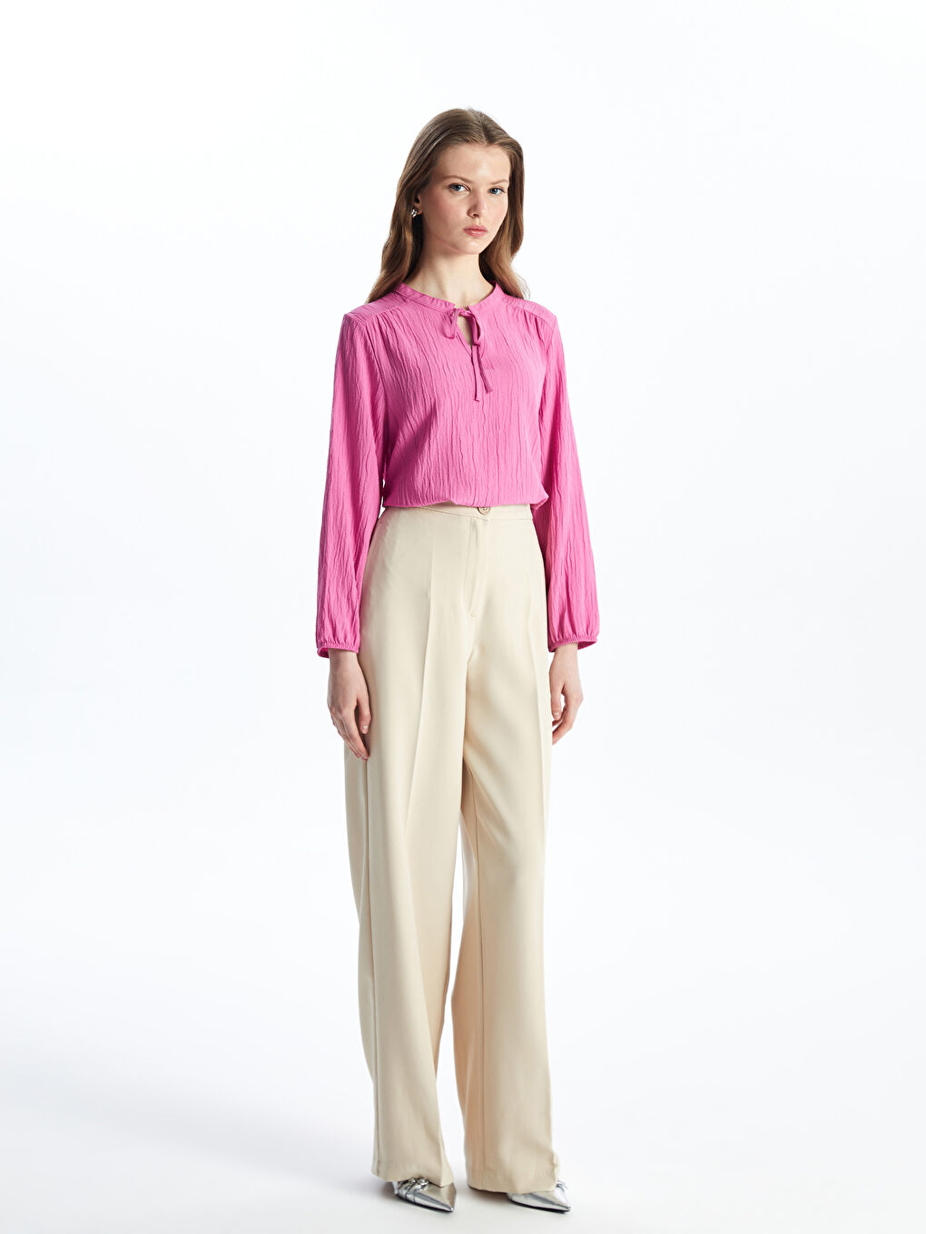 Tie Collar Straight Long Sleeve Women Blouse -S4LD17Z8-H44