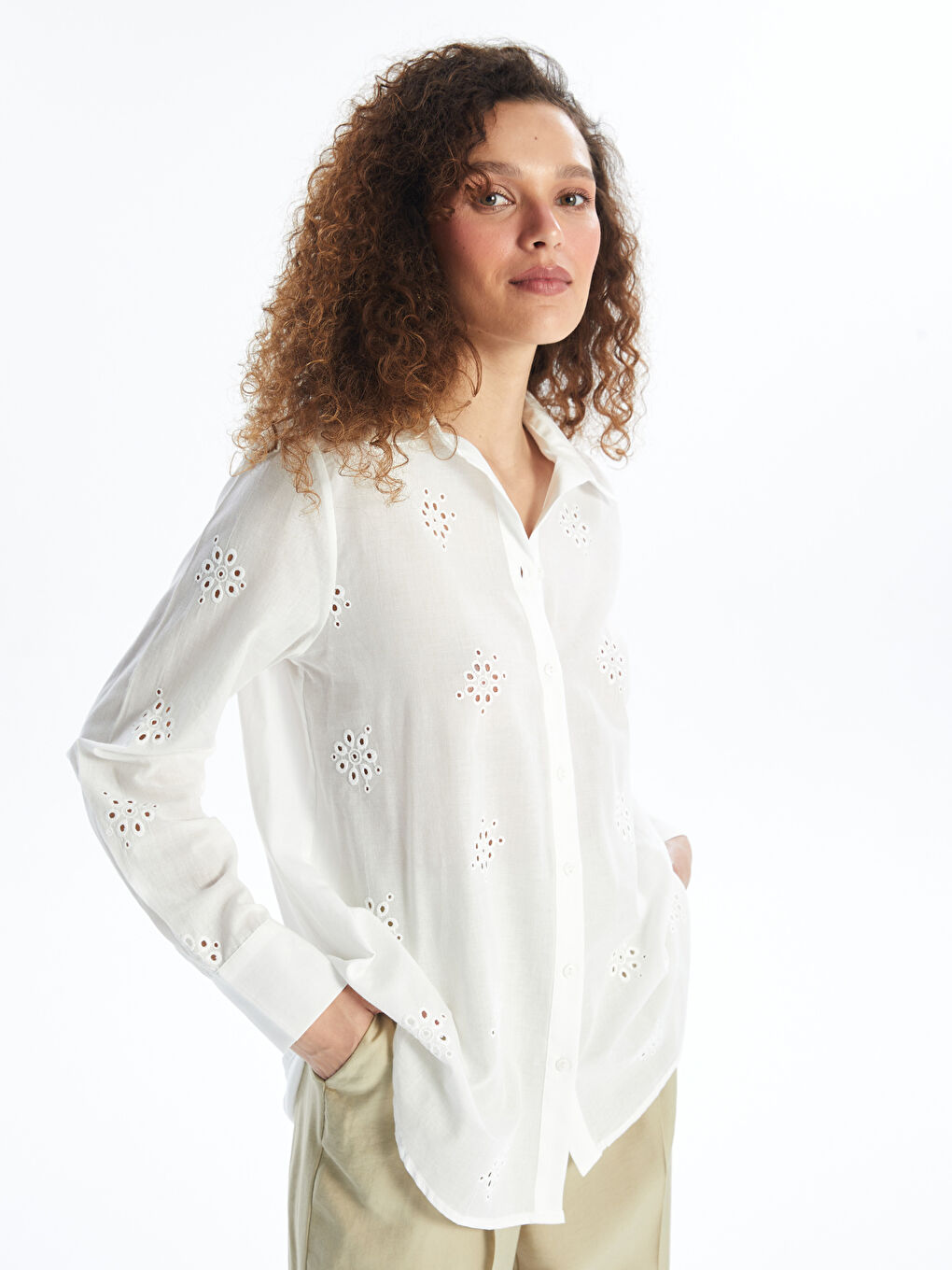 Self-Patterned Long Sleeve Women's Shirt -S4LD30Z8-Q6K