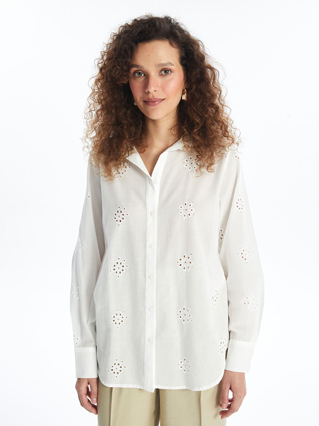 Self-Patterned Long Sleeve Women's Shirt -S4LD30Z8-Q6K