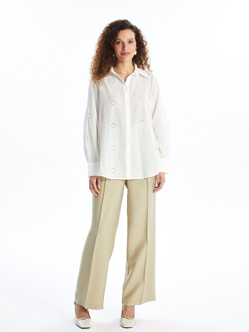 Self-Patterned Long Sleeve Women's Shirt -S4LD30Z8-Q6K