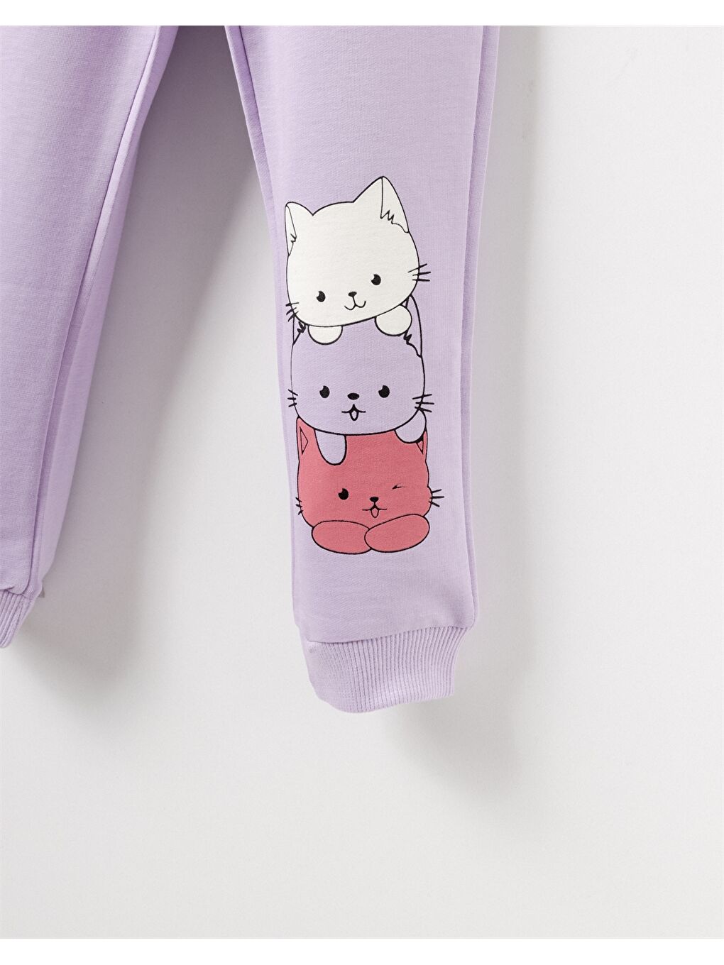 Lila Beli Lastikli Baskılı Kız Bebek Jogger Eşofman Altı-1