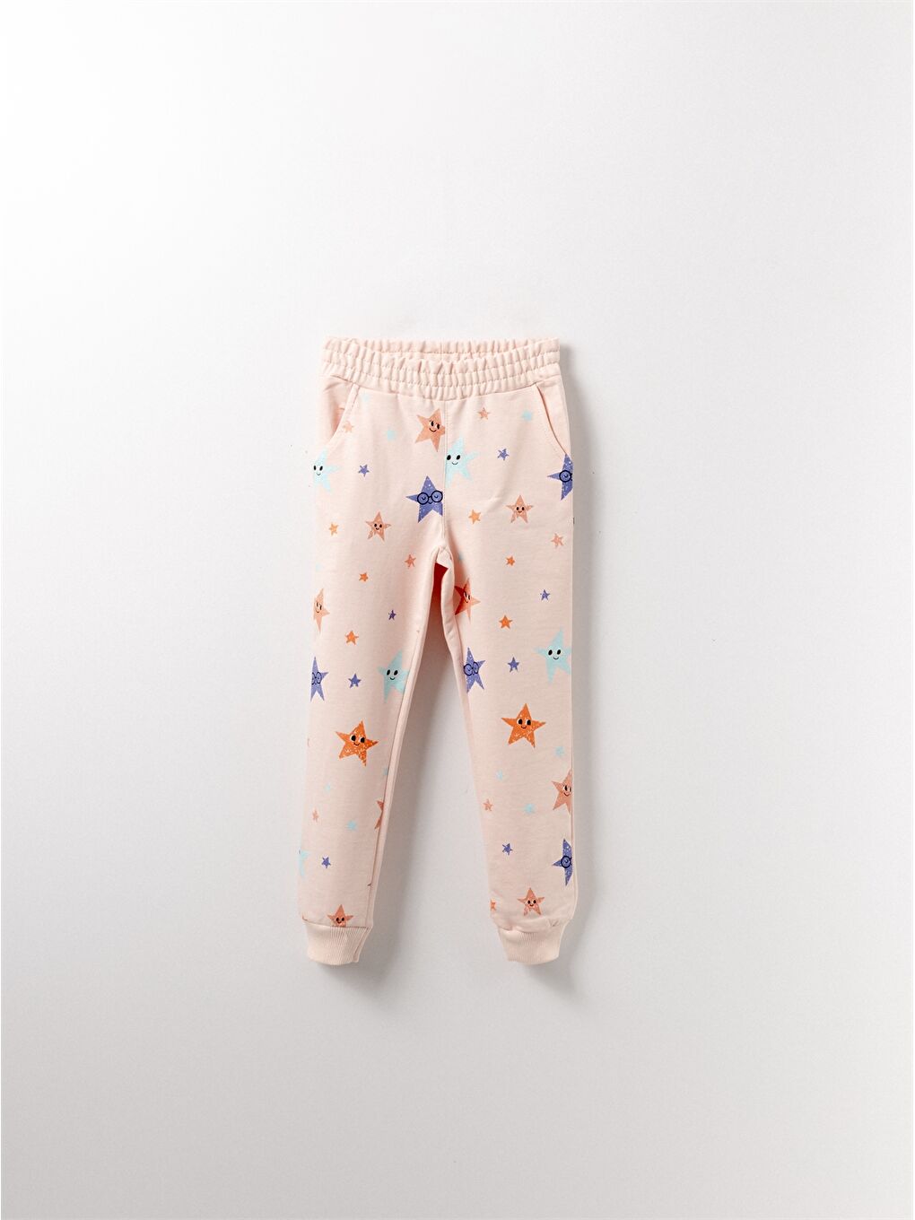 Pembe Beli Lastikli Desenli Kız Bebek Jogger Eşofman Alt