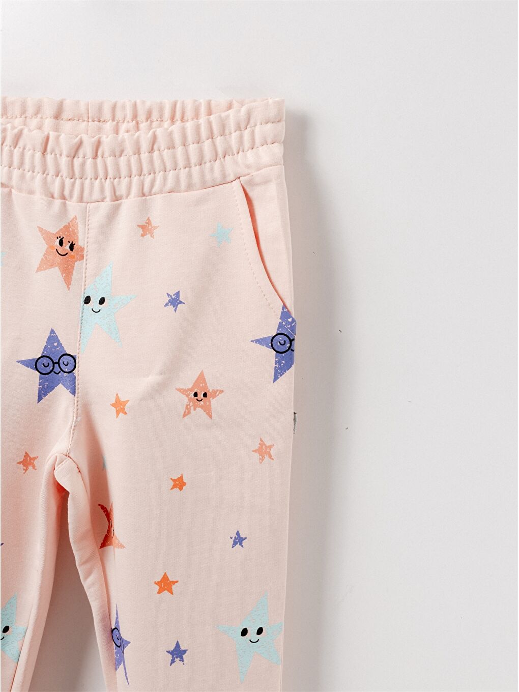 Pembe Beli Lastikli Desenli Kız Bebek Jogger Eşofman Alt-1