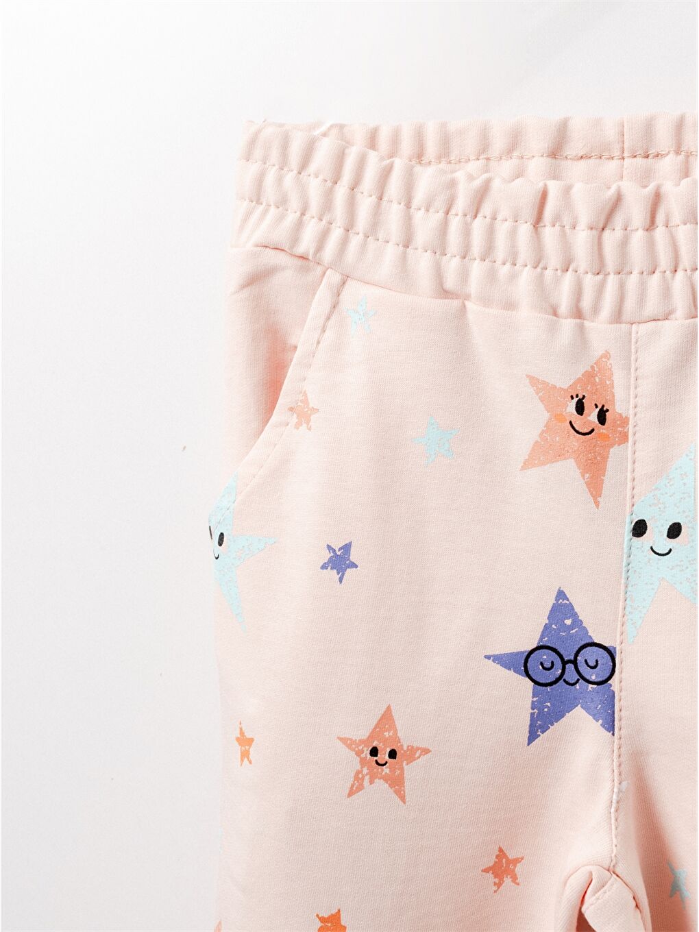 Pembe Beli Lastikli Desenli Kız Bebek Jogger Eşofman Alt-2