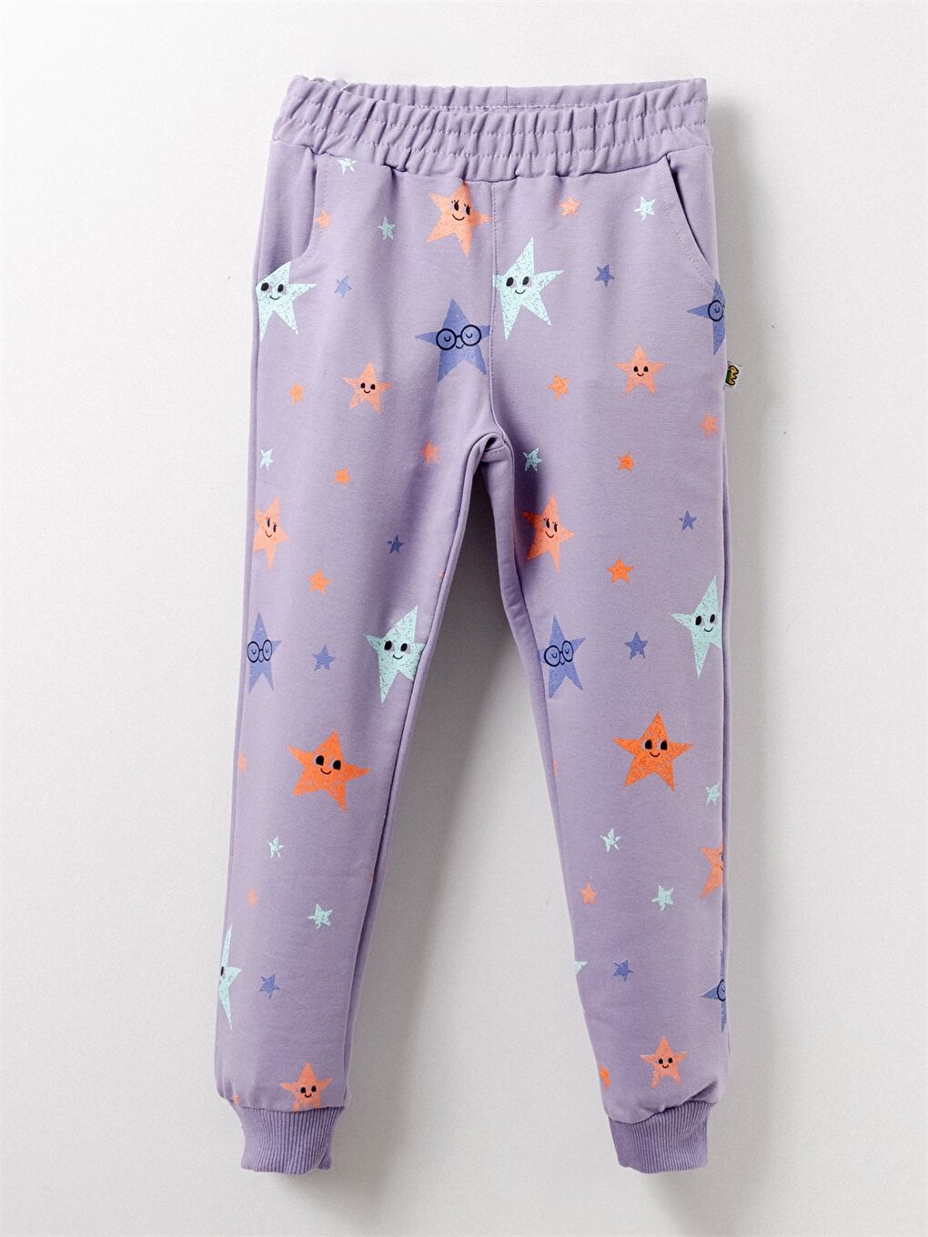 Lila Beli Lastikli Desenli Kız Bebek Jogger Eşofman Alt