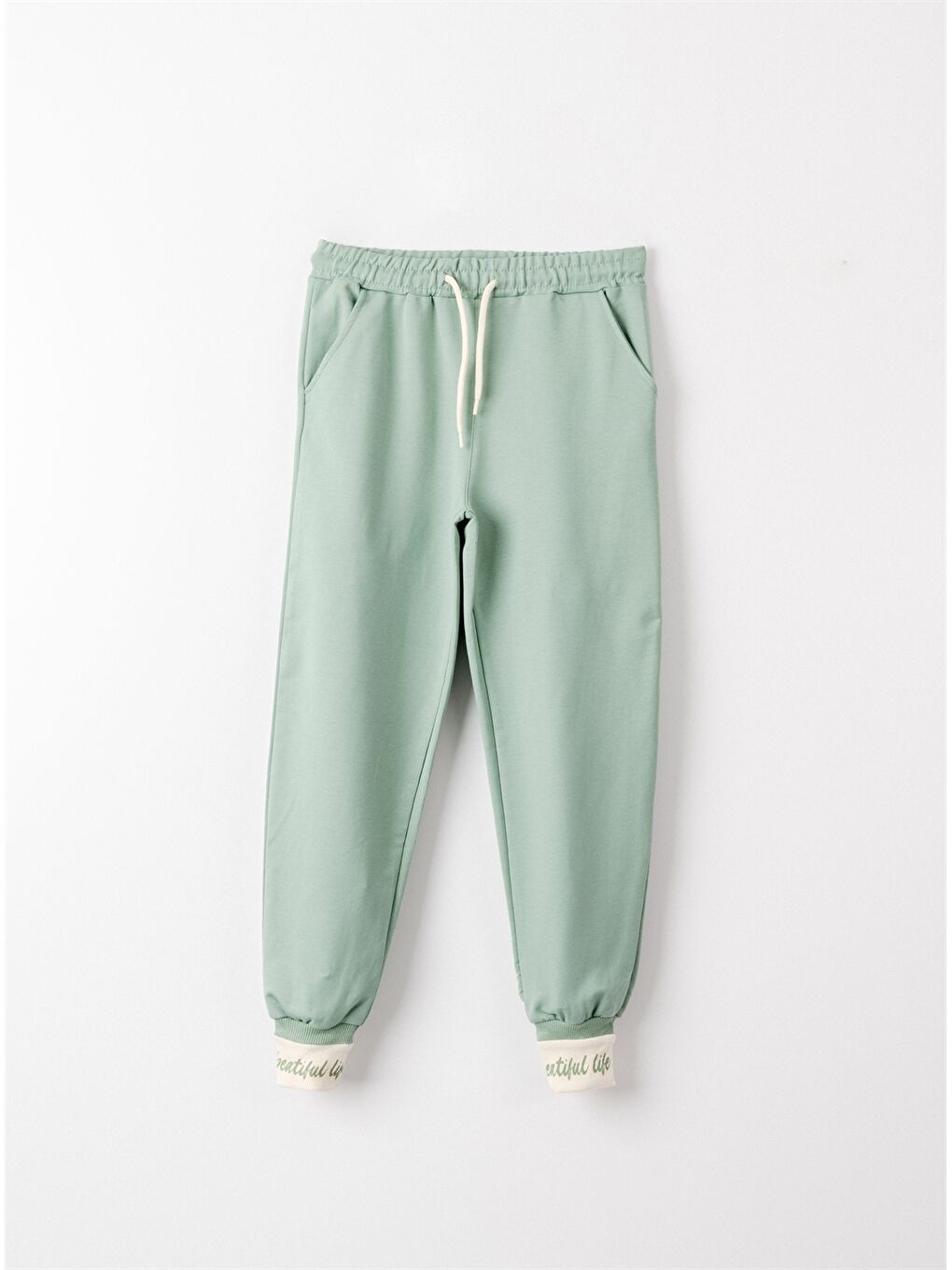 Yeşil Beli Lastikli Kız Çocuk Jogger Eşofman Altı