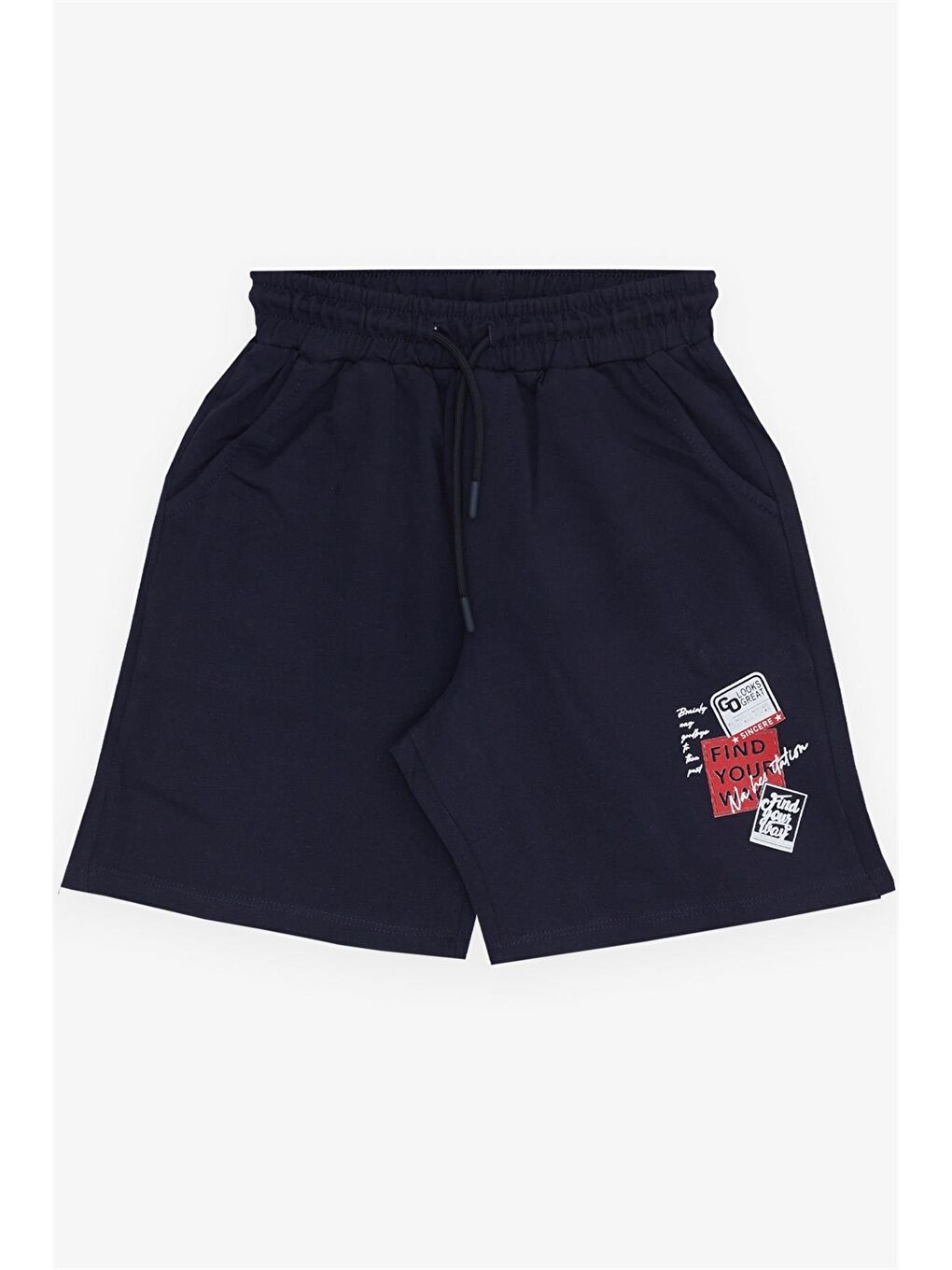 Lacivert Beli Lastikli Baskılı Erkek Çocuk Şort